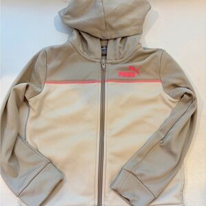 Puma Kids Beige and Pink Zip-Up Hoodie Kids S